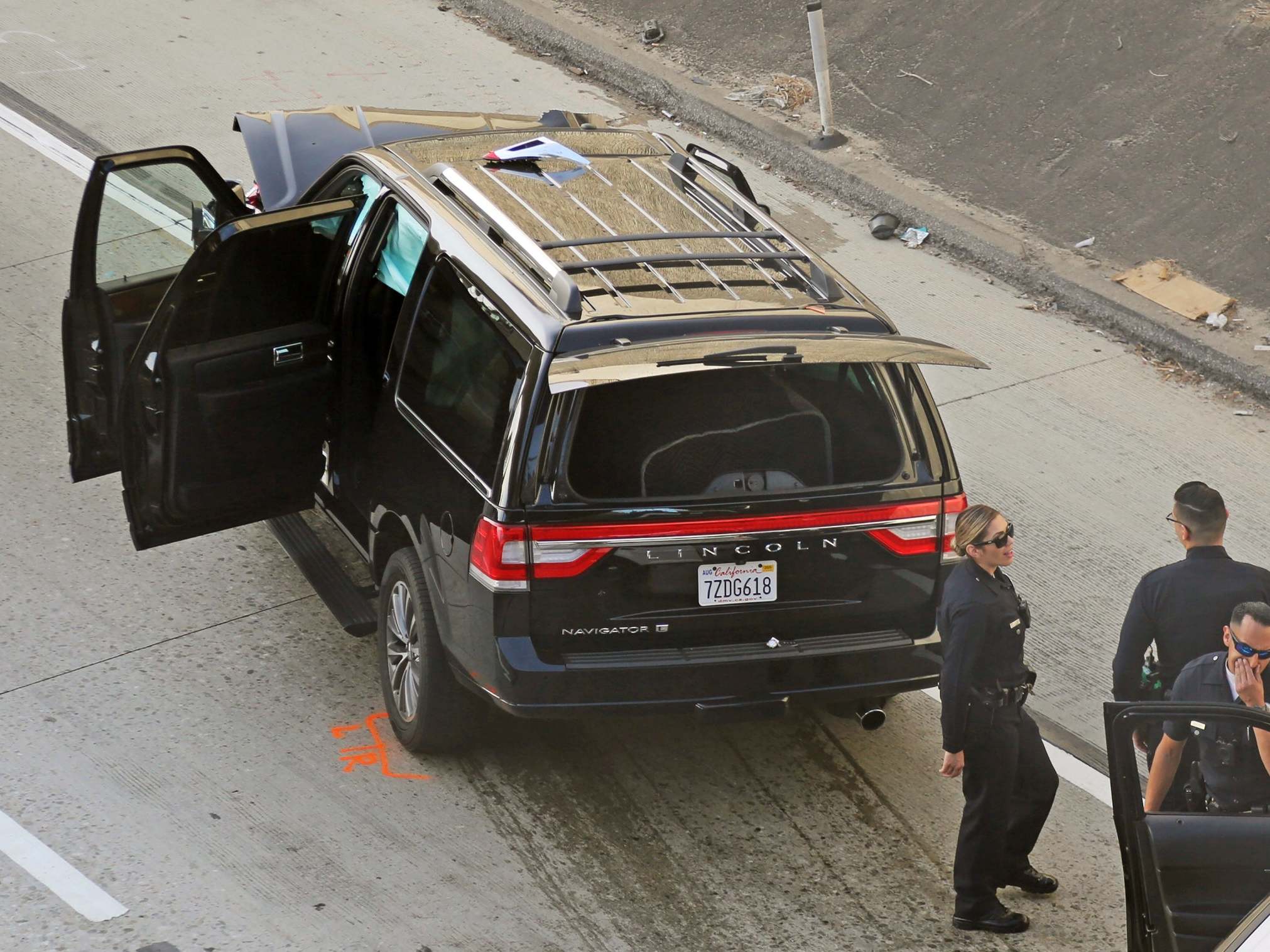 Los Angeles police officers chased down the stolen hearse on Interstate 110 in South Los Angeles