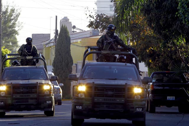 Mexican soldiers patrol the Jardines Universidad zone during a military operation during which Ruben Oseguera Gonzalez, aka "el Menchito" son of the leader of the Jalisco next Generation cartel, was then arrested, in Guadalajara, Mexico on 30 January 2014
