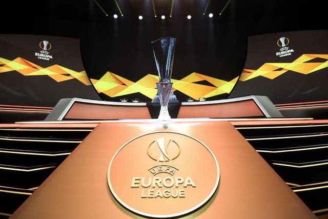The Europa League Trophy stands on display