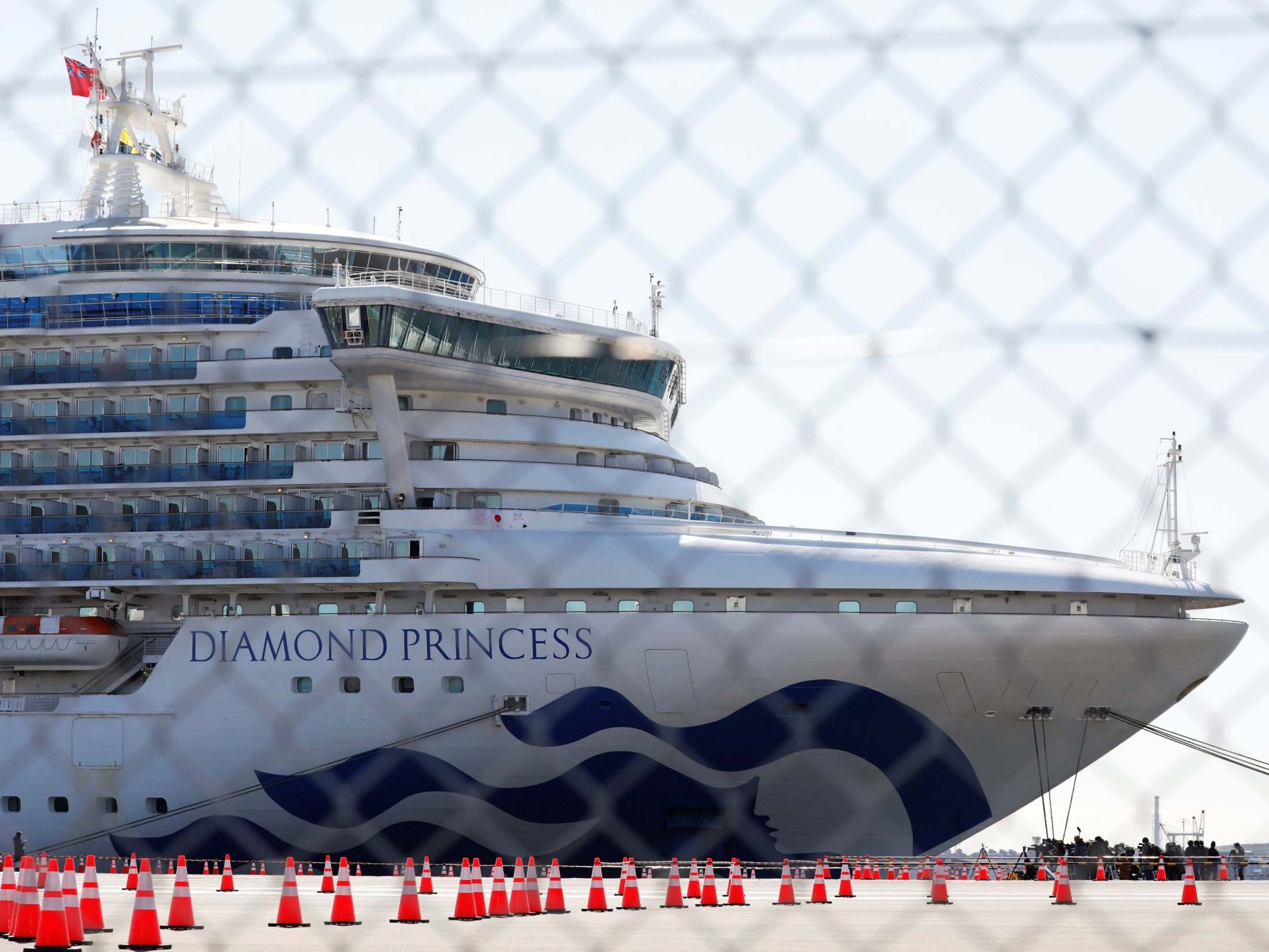 The Diamond Princess, on which dozens of passengers tested positive for coronavirus, at Daikoku Pier Cruise Terminal in Yokohama, south of Tokyo, in February