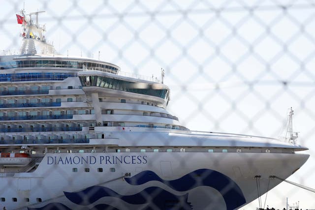 The Diamond Princess, on which dozens of passengers tested positive for coronavirus, at Daikoku Pier Cruise Terminal in Yokohama, south of Tokyo, in February