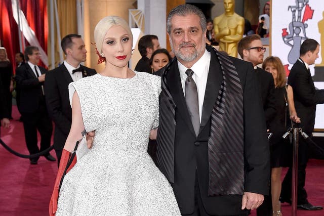 Joe Germanotta and his daughter Lady Gaga at the Academy Awards on 22 February 2015.