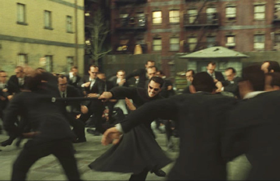 Neo fights with hundreds of Smith's in The Matrix
