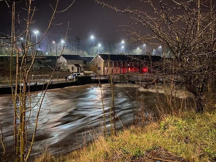 The River Taff in Pontypridd, South Wales, after heavy rainfall overnight, 29 February 2020.