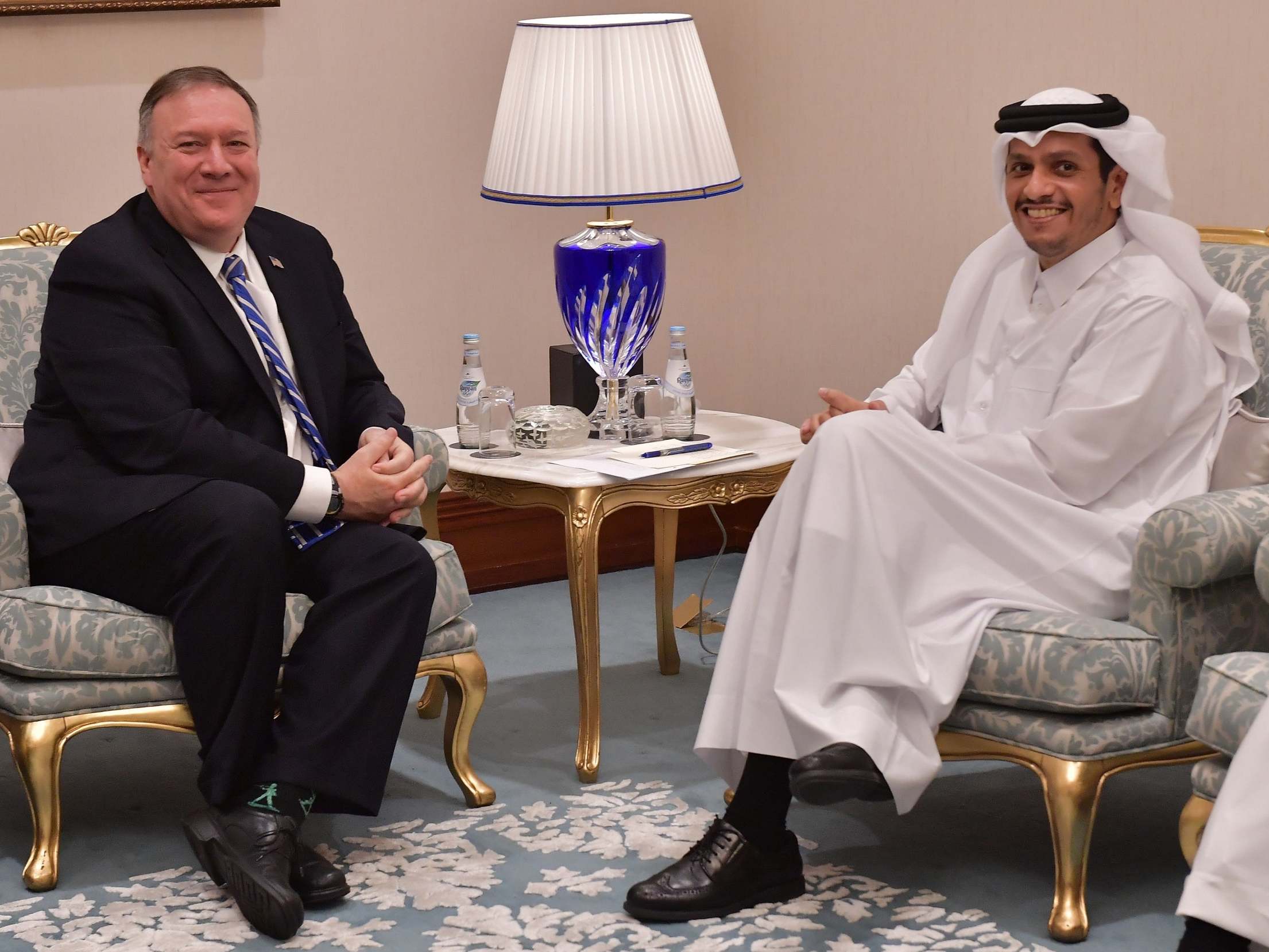 US secretary of state, Mike Pompeo, and Qatar’s minister of foreign affairs, Mohammed bin Abdulrahman al-Thani, in Doha (AFP via Getty)