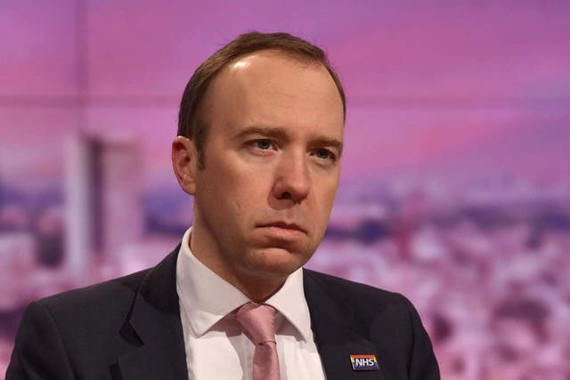 Britain's Secretary of State of Health Matt Hancock appears on BBC TV's The Andrew Marr Show in London