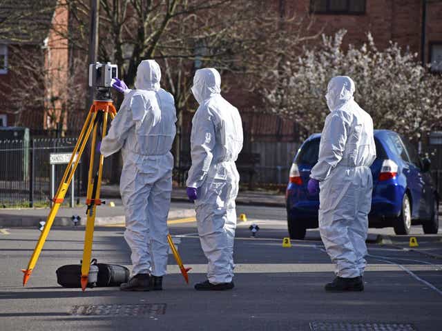 Police forensics officers in Chandos Street, Coventry, on 1 March 2020 after the death of a 16-year-old boy was stabbed to death overnight.