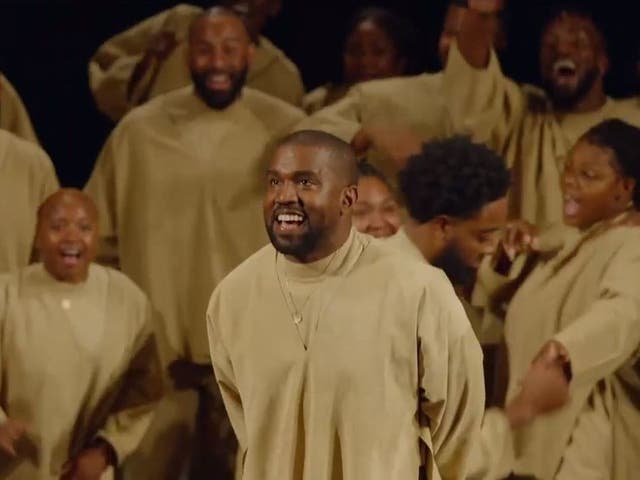 Kanye West during the Sunday Service performance at Paris Fashion Week