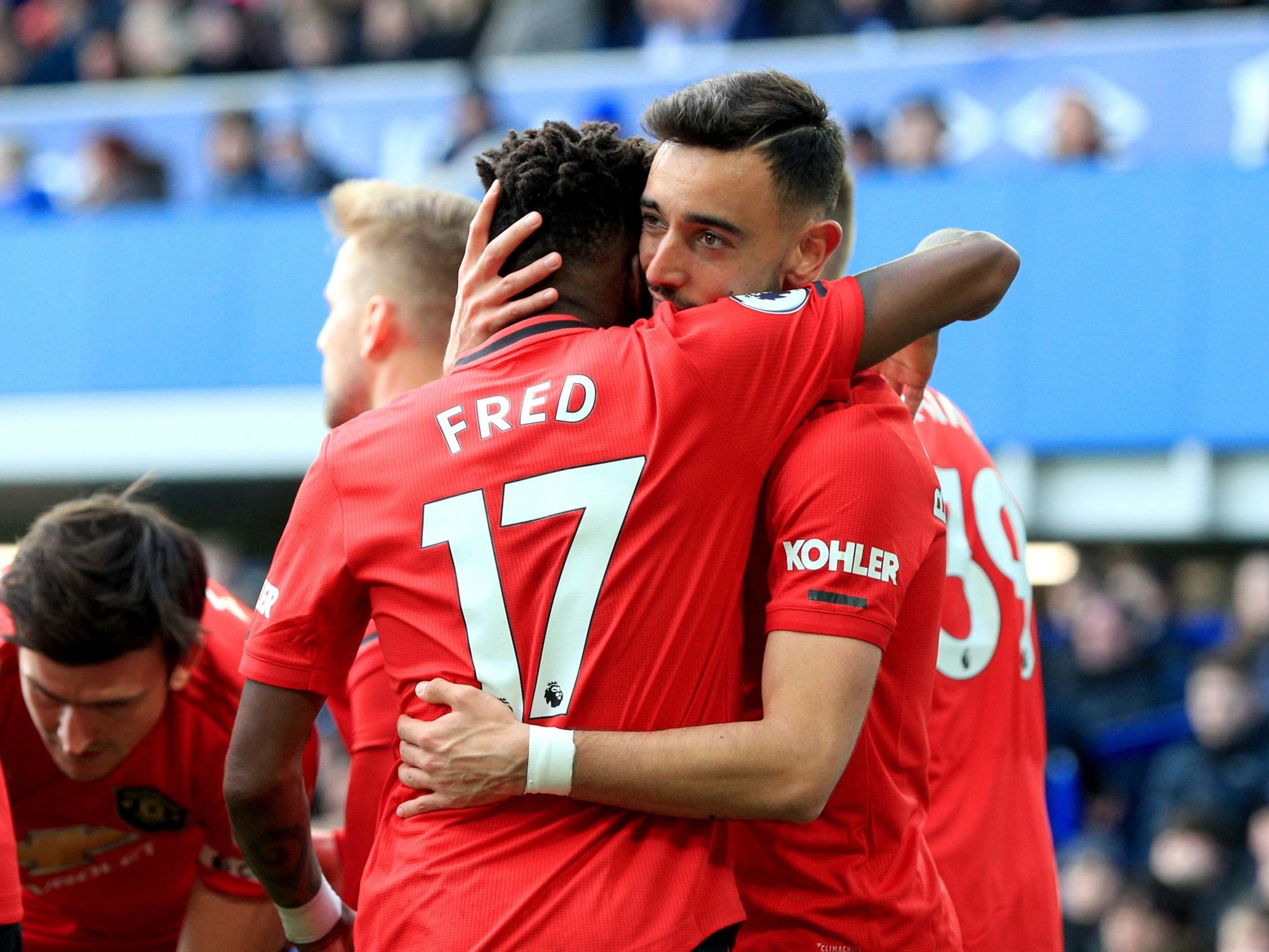 United celebrate after Bruno Fernandes equalises