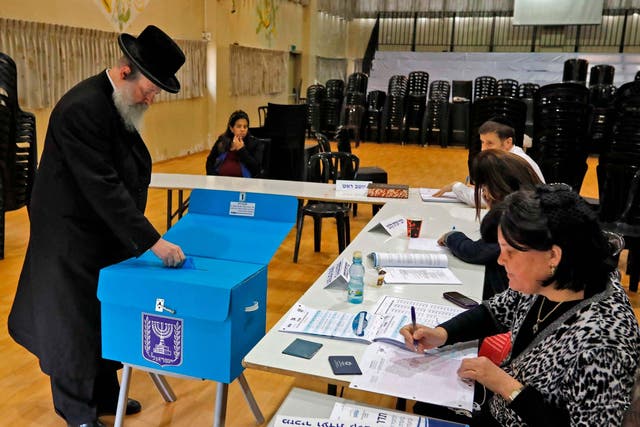 Ultra-Orthodox Jews vote in the Israeli religious city of Bnei Brak near Tel Aviv