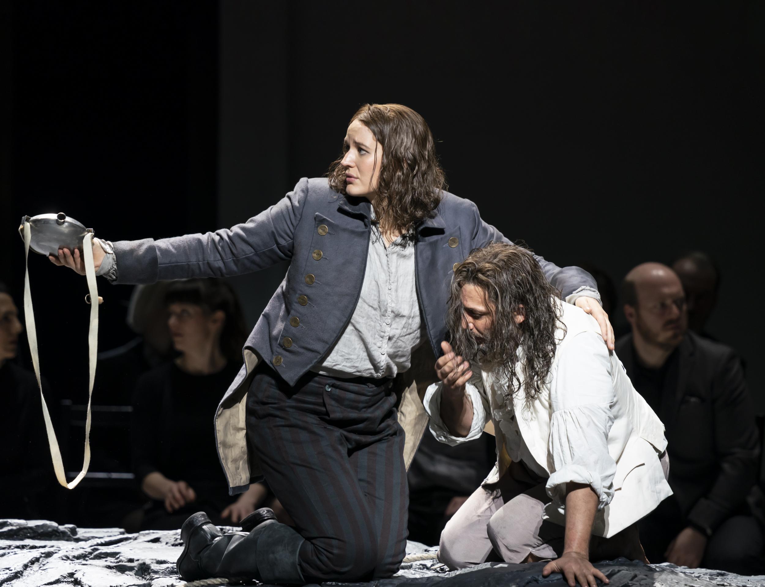 Lise Davidsen as Fidelio and Jonas Kaufmann as Florestan in 'Fidelio' at the Royal Opera House