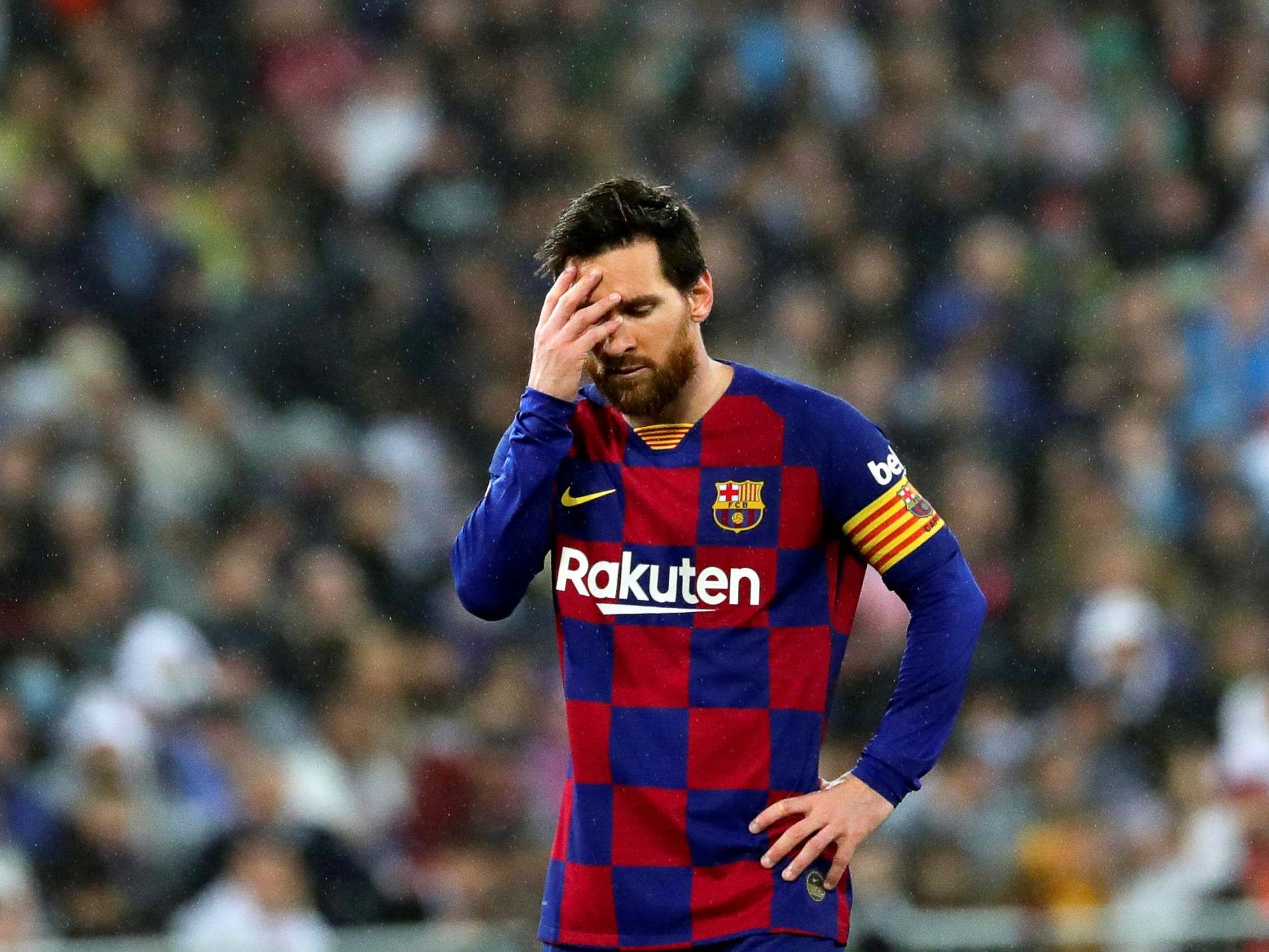 Messi looks dejected during his Barcelona side's defeat