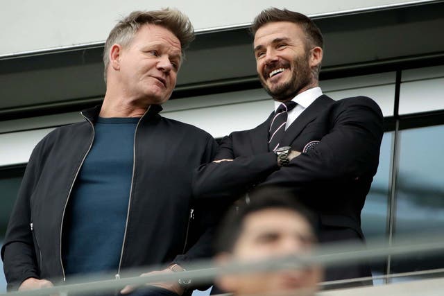 David Beckham, pictured alongside Gordon Ramsay, watches Inter Miami in action