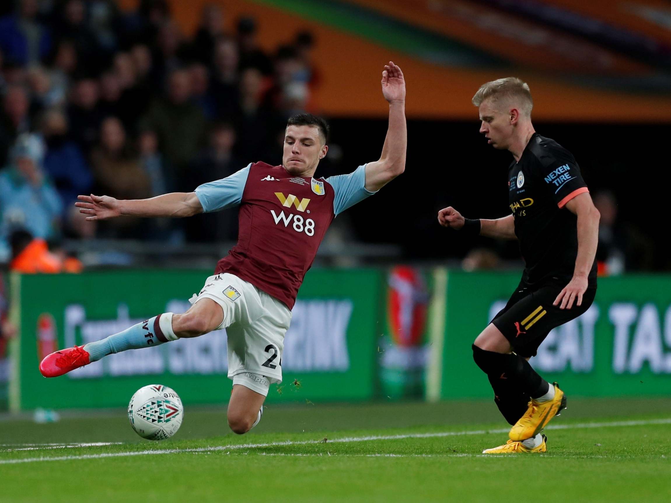 Zinchenko pressures Aston Villa’s Frederic Guilbert