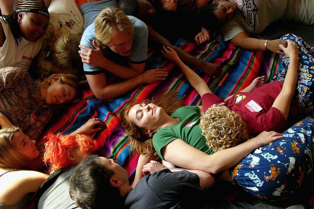 Group hug: People attend a ‘cuddle party’ in New York, an event where people can experience consensual physical contact