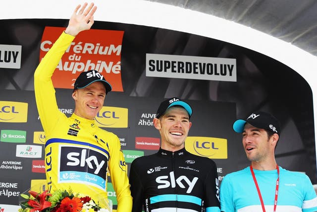 Nico Portal, right, pictured with riders Chris Froome and Luke Rowe