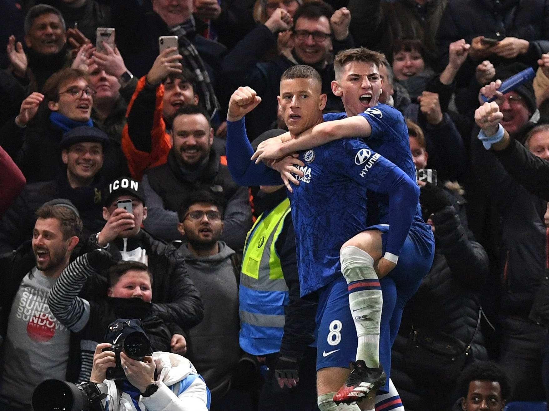 Ross Barkley and Billy Gilmour celebrate Chelsea's second goal