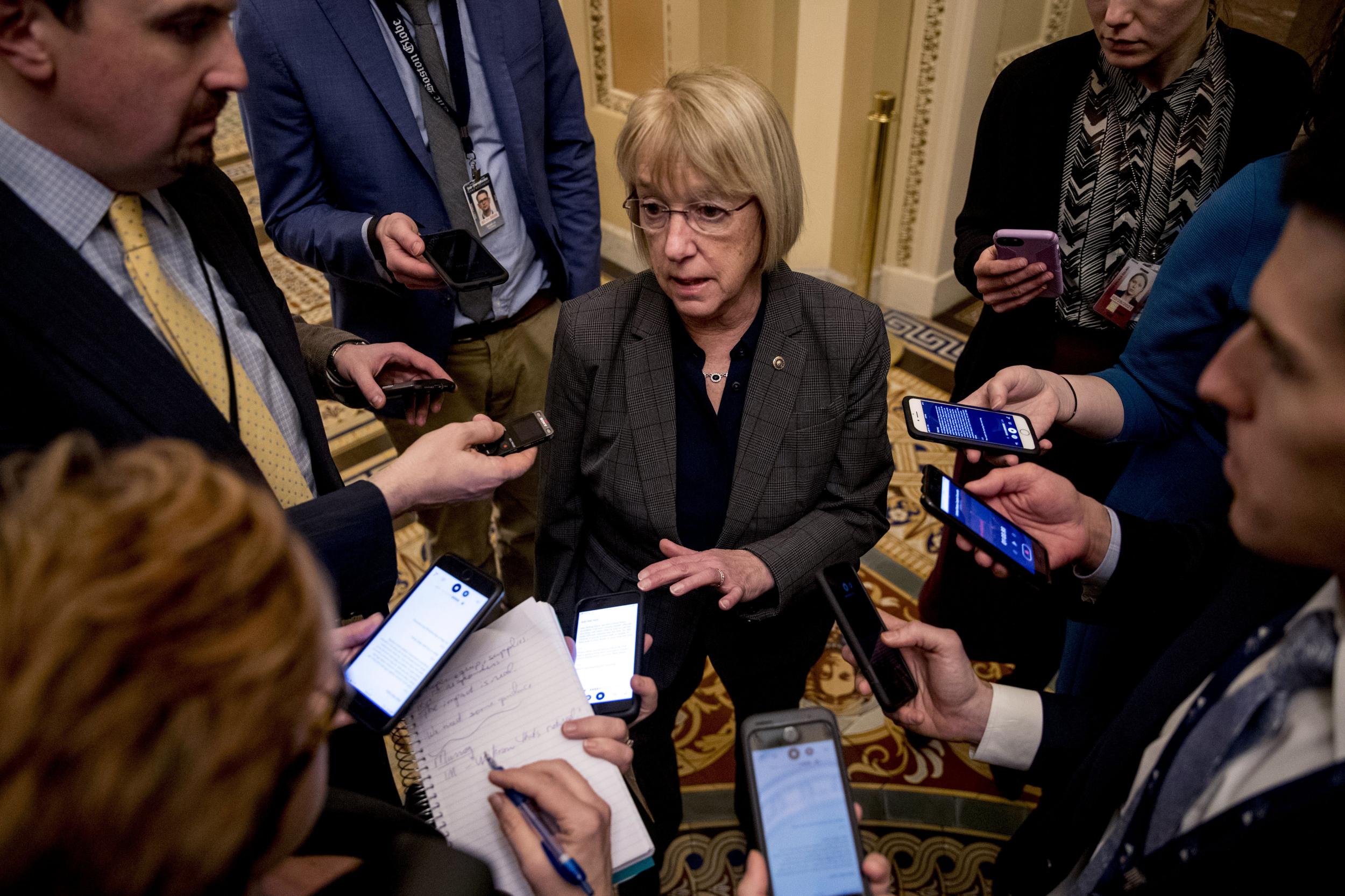 Senator Patty Murray of Washington state, speaks with reporters after meeting with Vice President Mike Pence, the head of President Donald Trump's coronavirus task force, on Capitol Hill (AP Photo/Andrew Harnik)