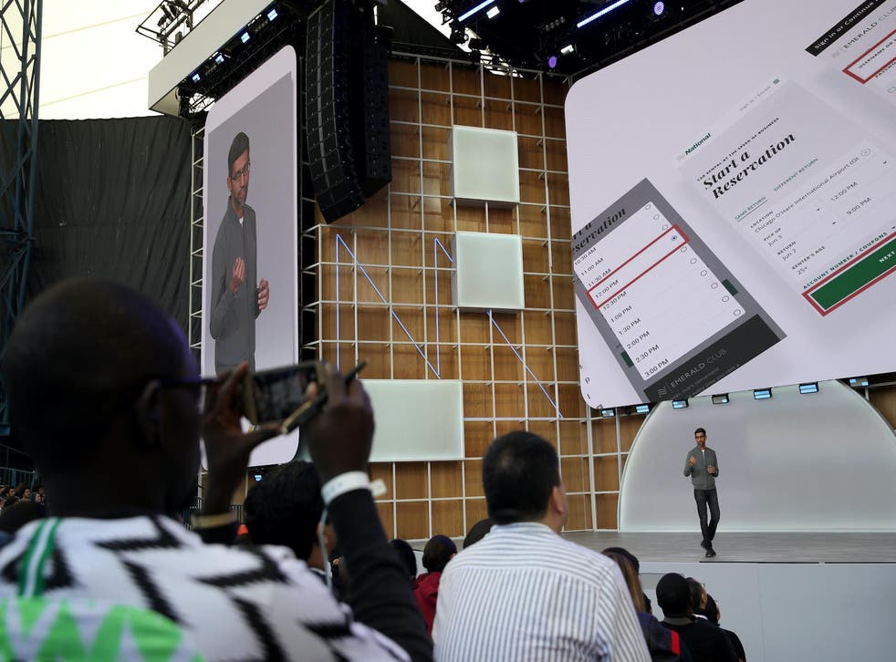 Google CEO Sundar Pichai delivers the keynote address at the 2019 Google I/O conference at Shoreline Amphitheatre on May 07, 2019 in Mountain View, California