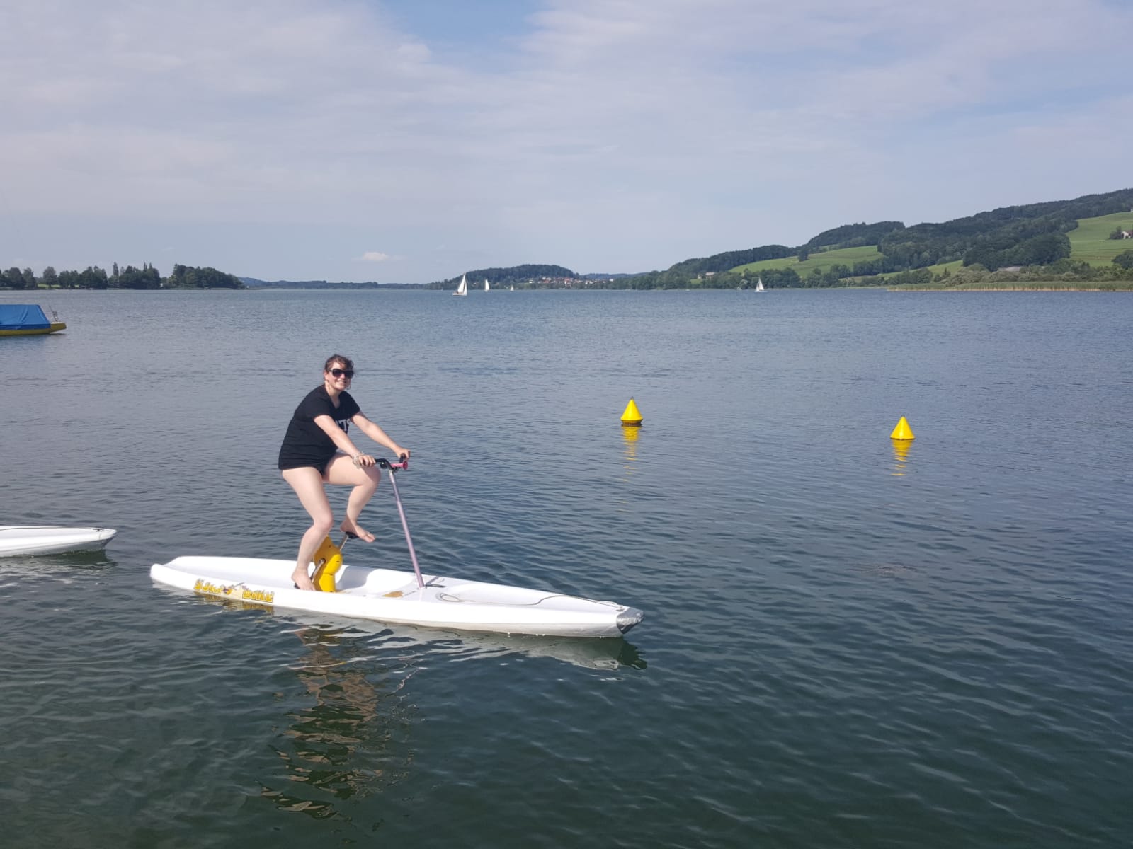 Surf biking is a cross between a bicycle and a paddle board