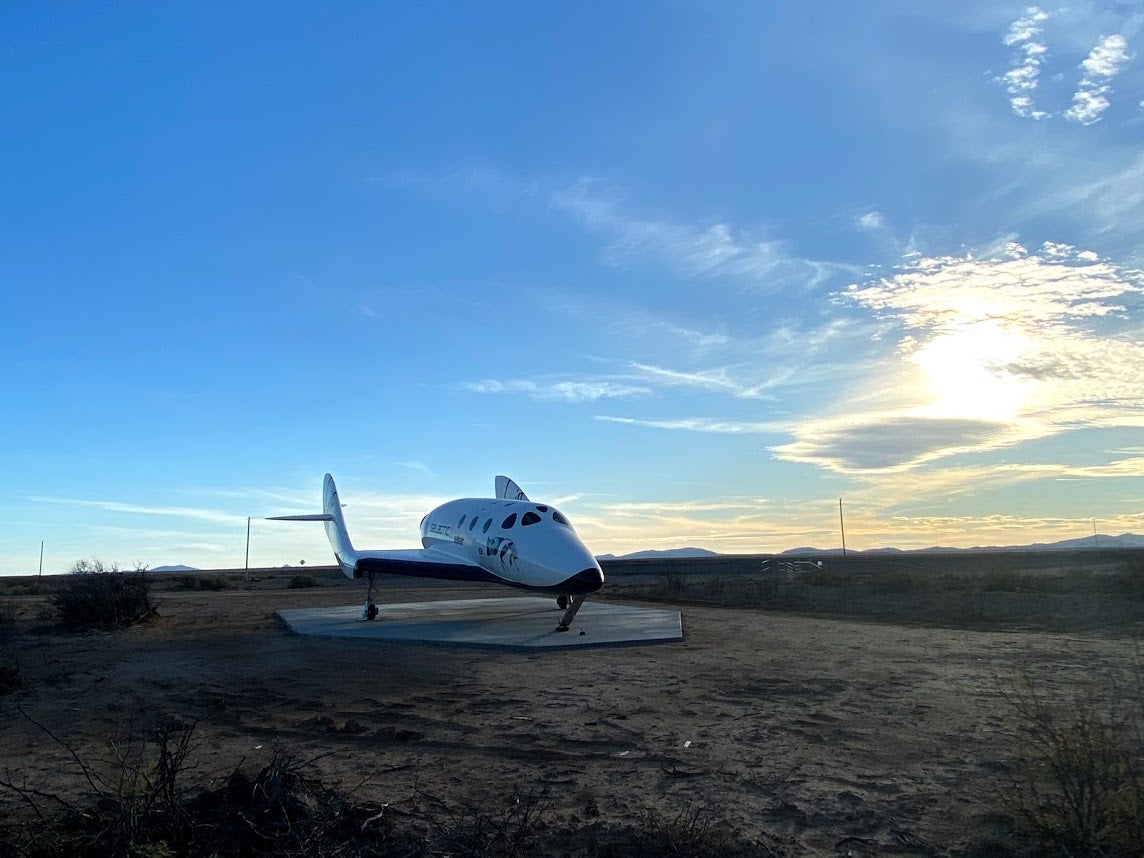 A full-scale model of SpaceShip Two, the Virgin Galactic craft that will take passengers to space