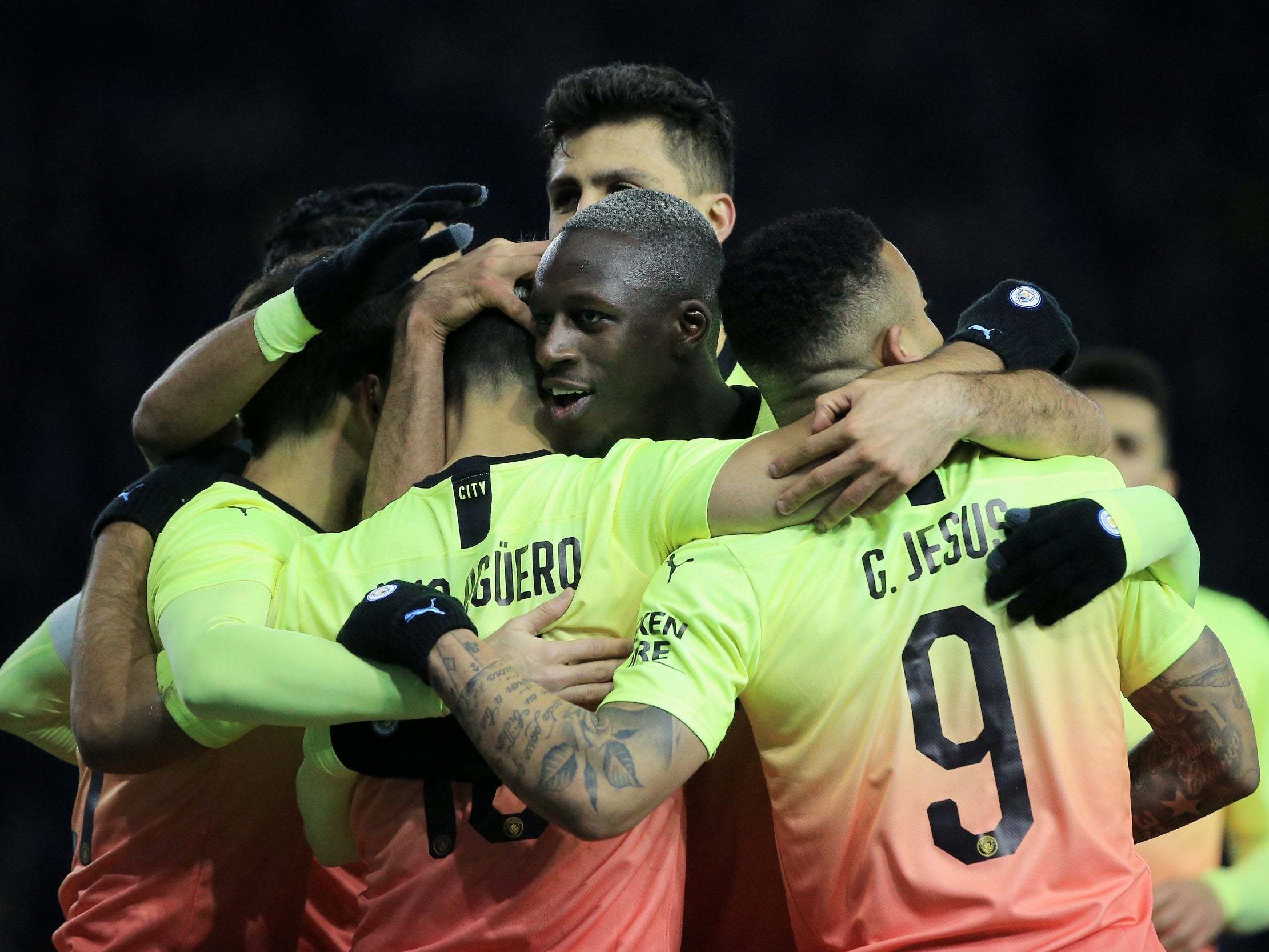 City celebrate scoring against Sheffield Wednesday