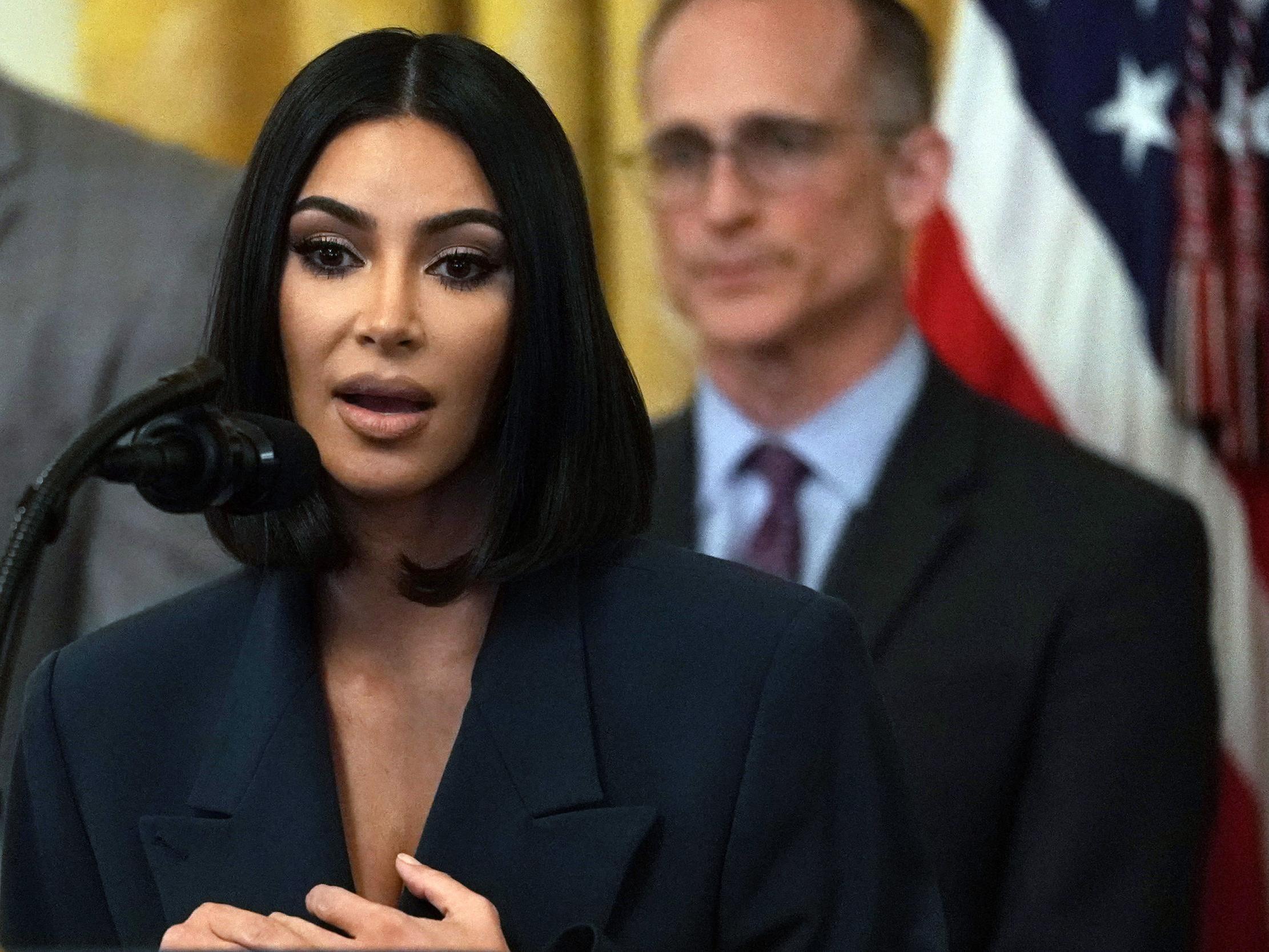 Kim Kardashian, pictured at the White House in 2019, is one of the many celebrities who have brought attention to penal reform in recent years