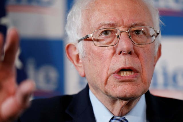 Senator Bernie Sanders speaks at a press conference at his campaign office in Burlington, Vermont