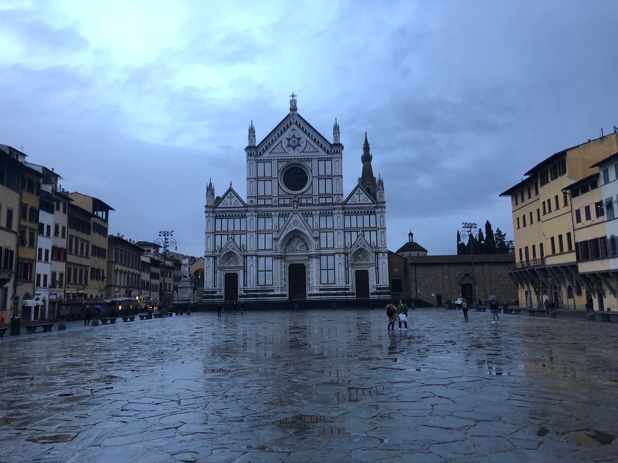 Florence's Basilica di Santa Croce looms over the abandoned Piazza as virus fears keep tourists away