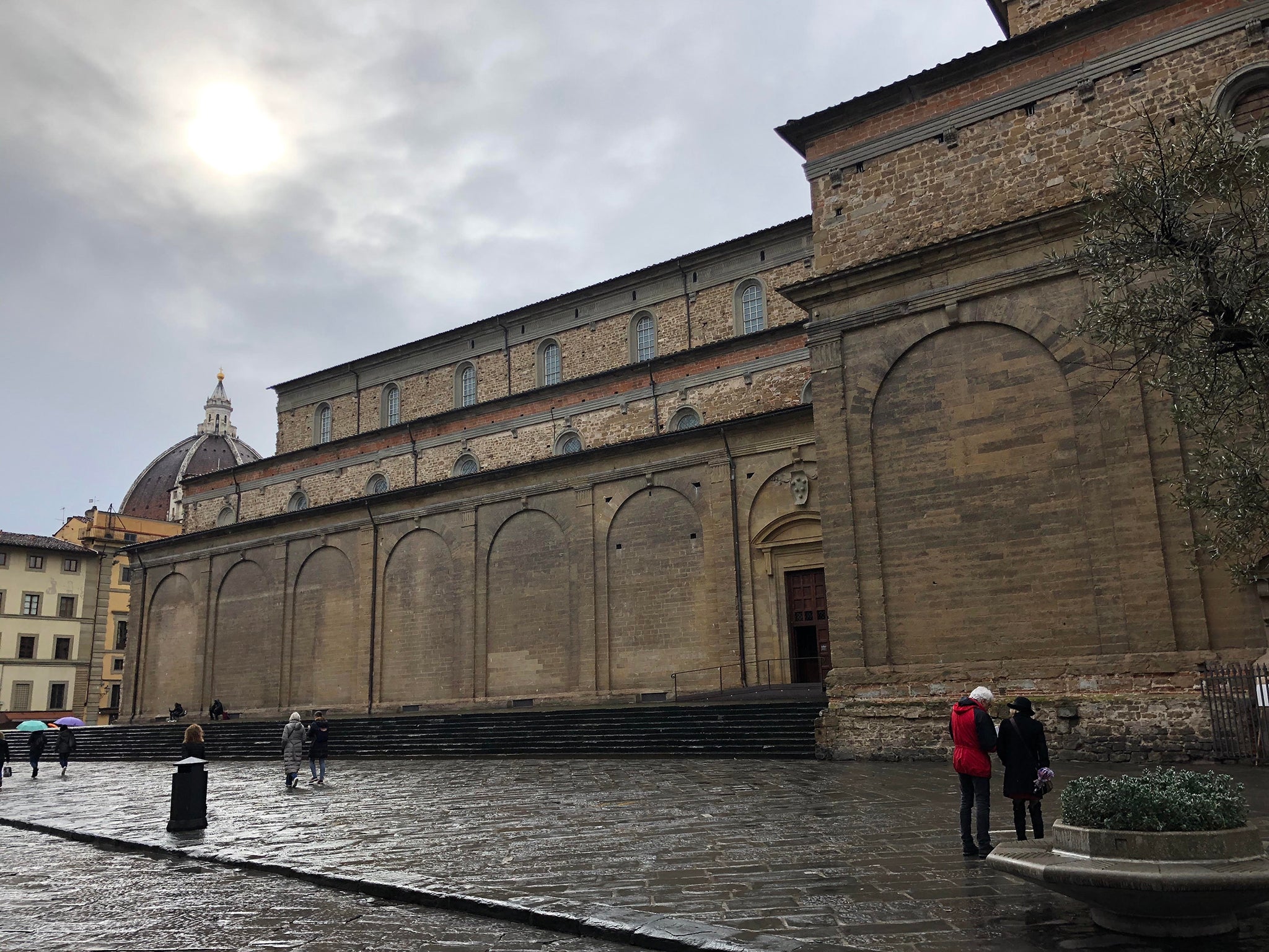 The street surrounding the Basilica di San Lorenzo, one of the largest churches of Florence, is virtually empty