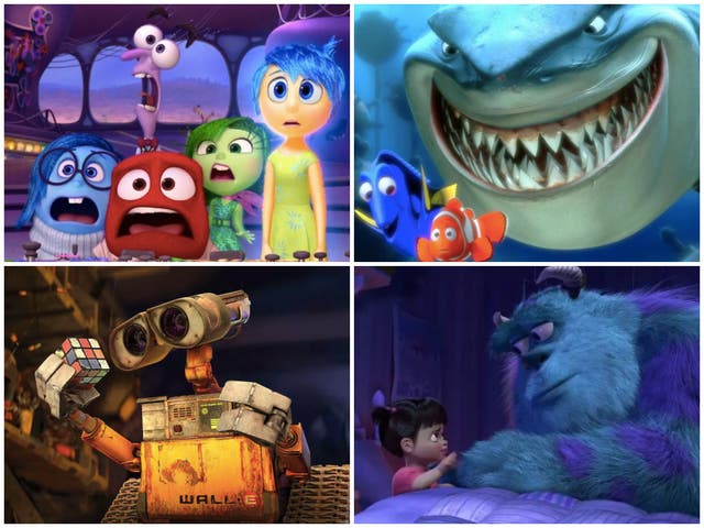 Clockwise from top left: Inside Out, Finding Nemo, WALL-E and Monsters, Inc