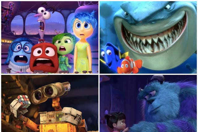 Clockwise from top left: Inside Out, Finding Nemo, WALL-E and Monsters, Inc