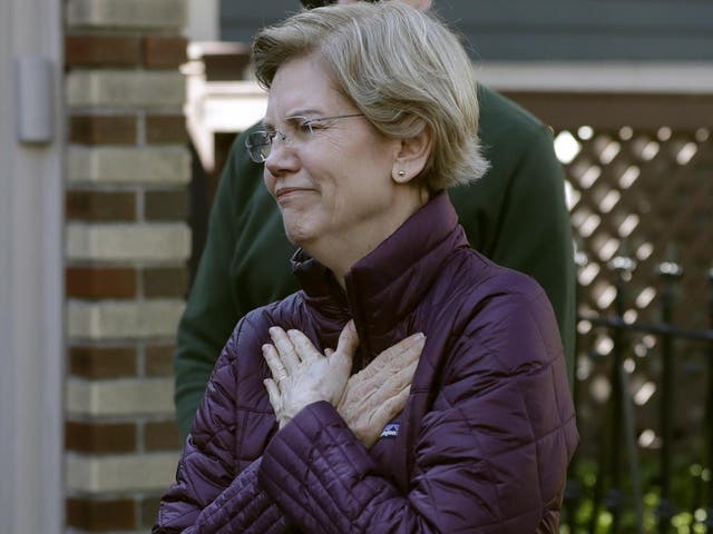 Senator Warren acknowledges supporters as she arrives to speak to the media outside her home on Thursday 5 March