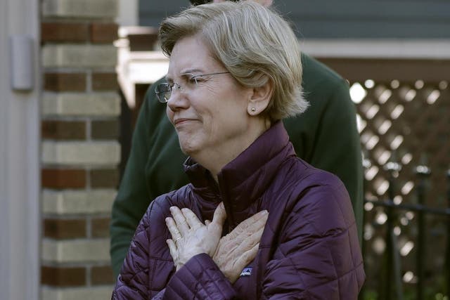 Senator Warren acknowledges supporters as she arrives to speak to the media outside her home on Thursday 5 March
