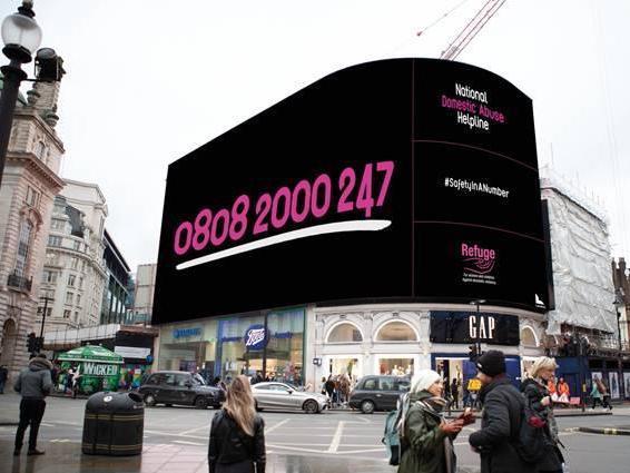 The Helpline number will also take over the largest advertising display in Europe - London's prestigious Piccadilly Lights (Refuge)