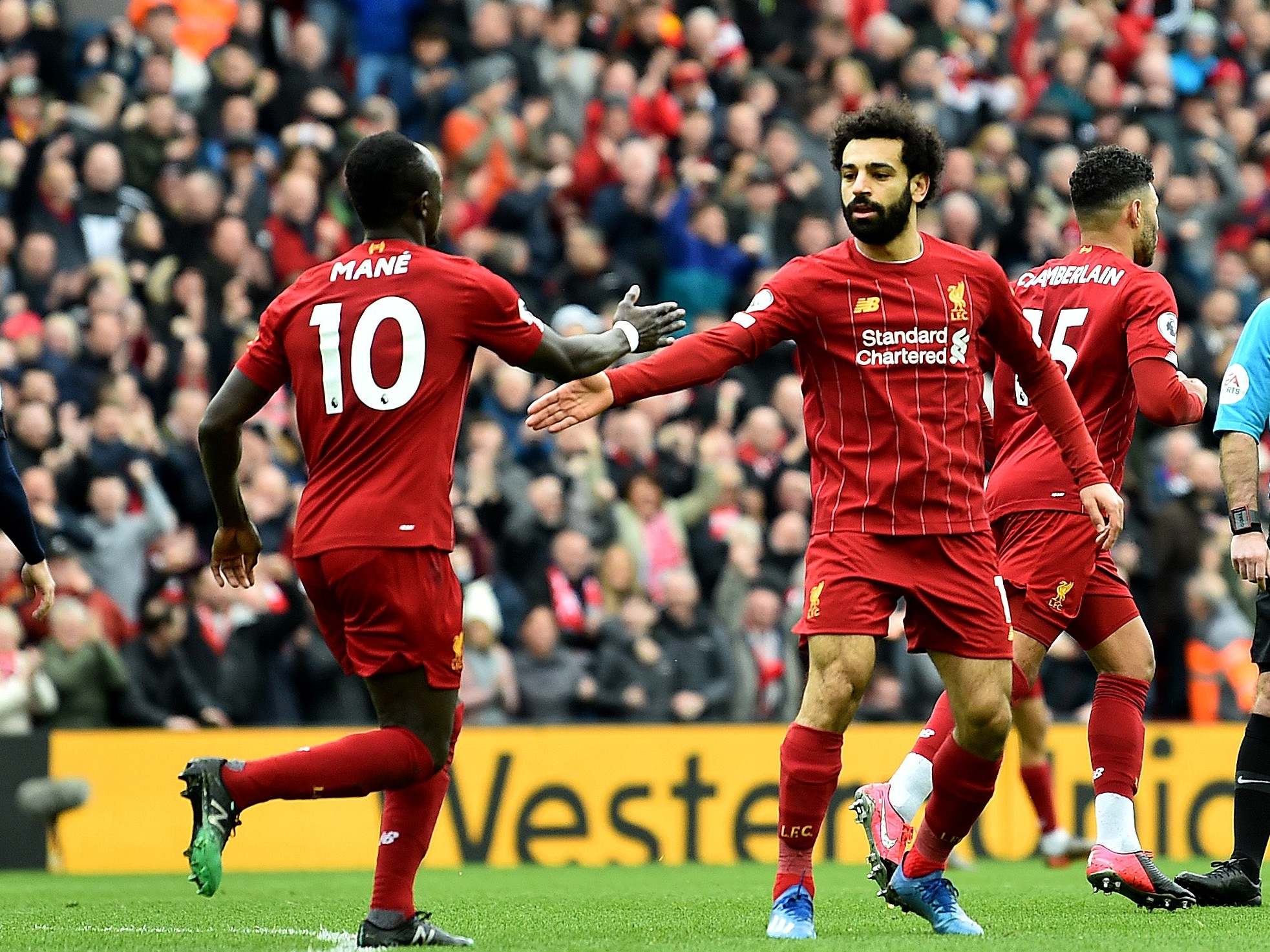 Mane and Salah celebrate as Liverpool go ahead against Bournemouth