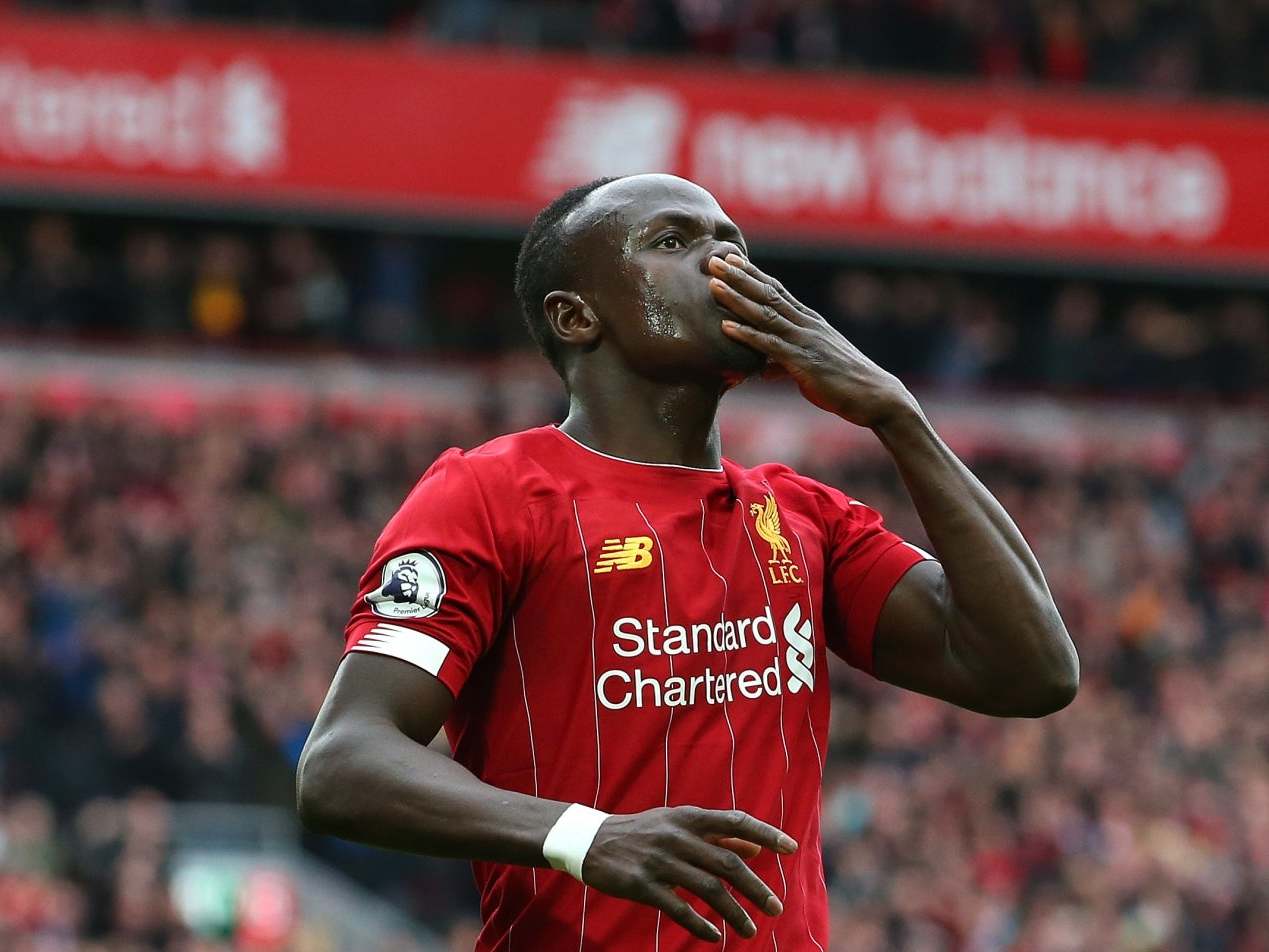 Sadio Mane celebrates his goal to put Liverpool ahead