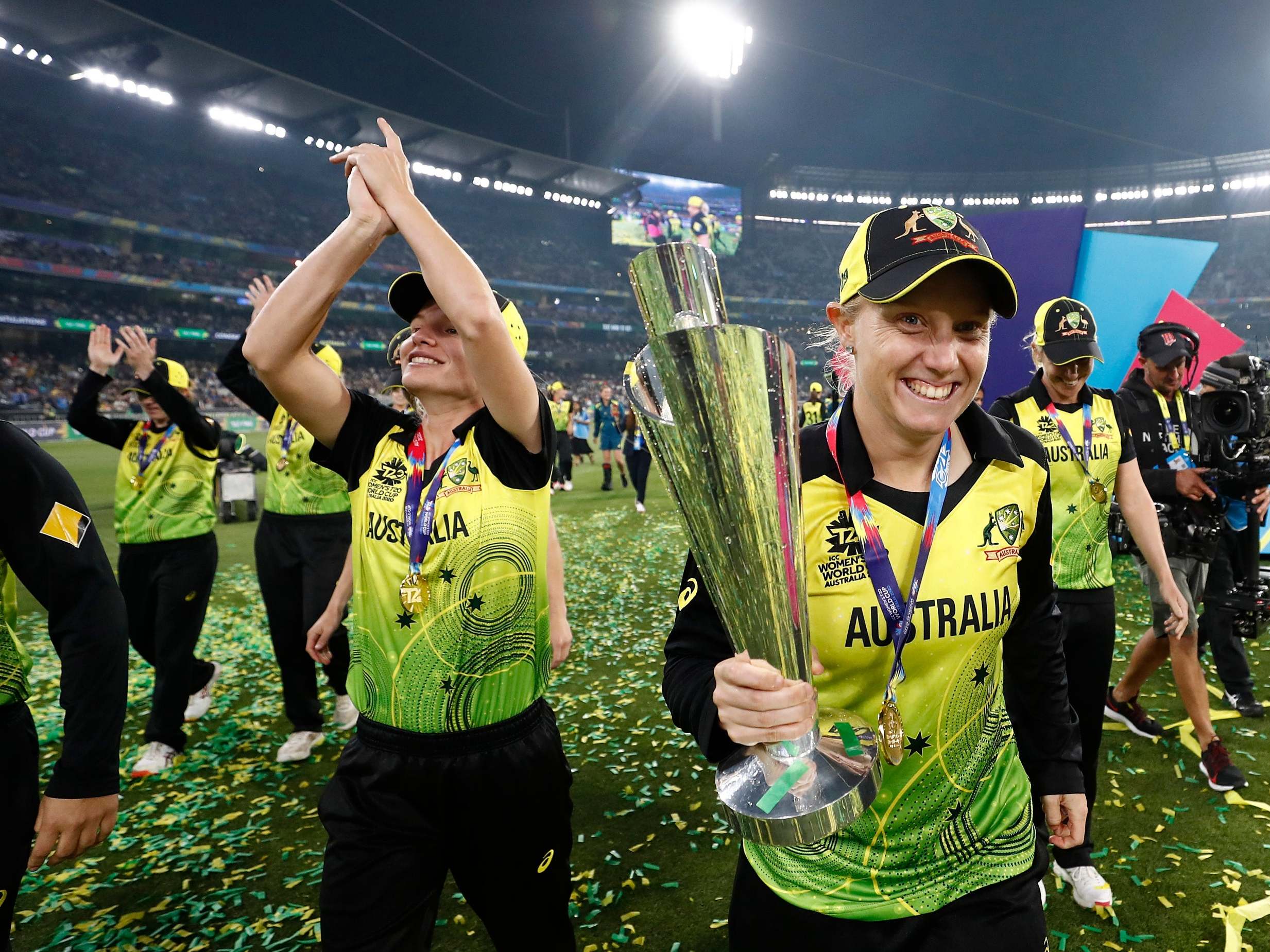 Alyssa Healy celebrates after inspiring Australia to World Cup glory