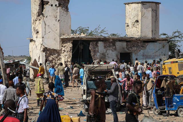 The aftermath of a Mogadishu car bombing on 28 December 2019, thought to have played a role in allegedly deceased Bashir Mahamoud's possible expulsion from al-Shabaab.