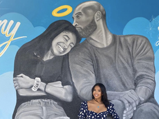 Kobe Bryant's daughter Natalia poses in front of tribute mural