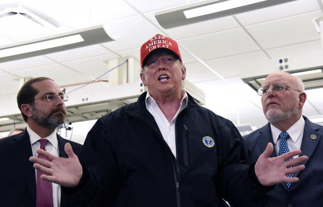 Donald Trump jousted with reporters during a wild gaggle at CDC headquarters in Atlanta on Friday. AP