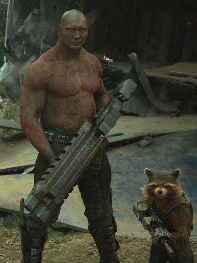 Endearing: As Drax the Destroyer, alongside Rocket Raccoon, in ‘Guardians of the Galaxy’