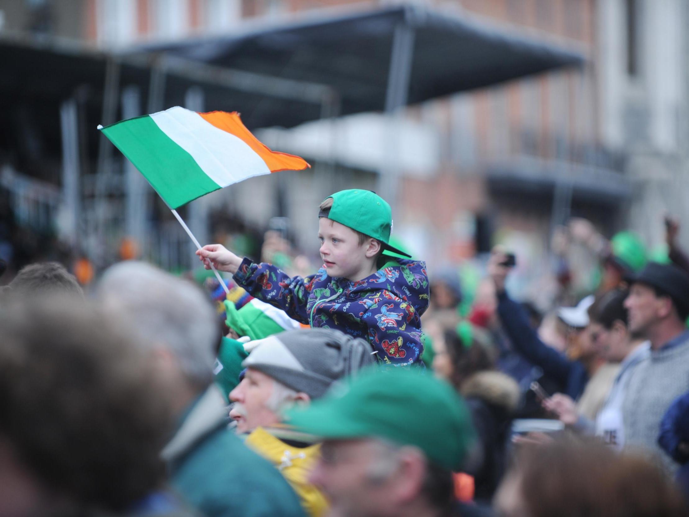 A young boy pictured during the Saint Patrick's Day Parade in Dublin, Ireland, 17 March 2017
