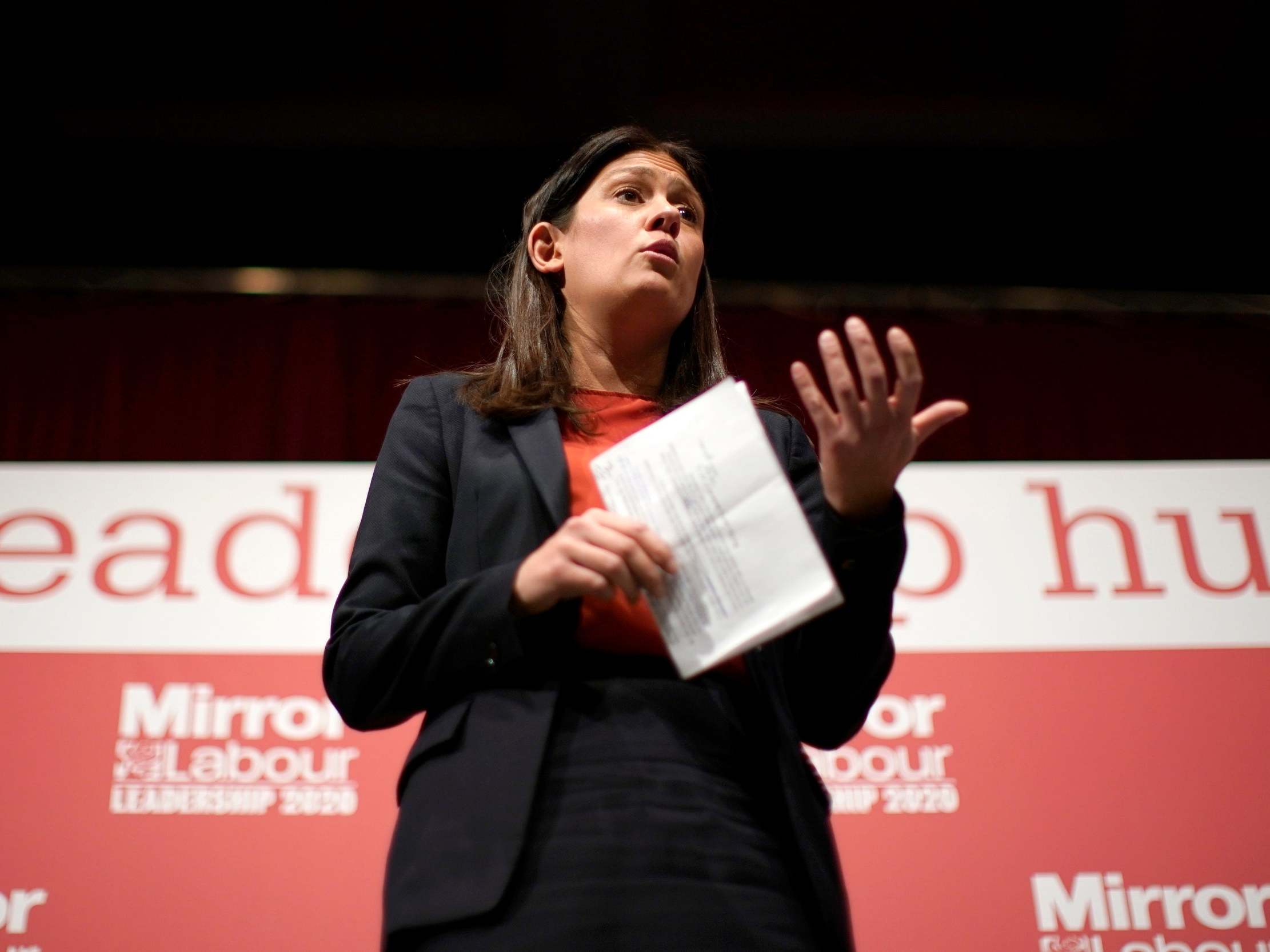 Lisa Nandy takes part in the last Labour Party leadership hustings at Dudley Town Hall on 8 March 2020.