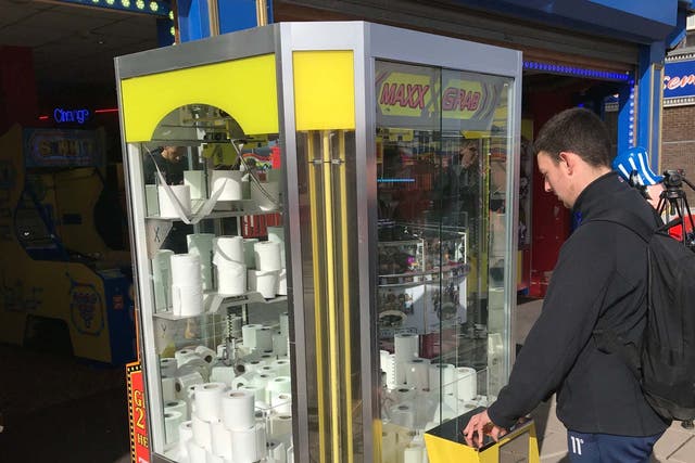 Eddy Chapman has made the most of the national stockpiling trend by filling up one of its grabber machines with toilet rolls