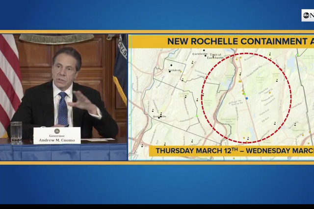 New York Governor Andrew Cuomo announces the deployment of the National Guard and establishment of a containment zone around the suburb of New Rochelle
