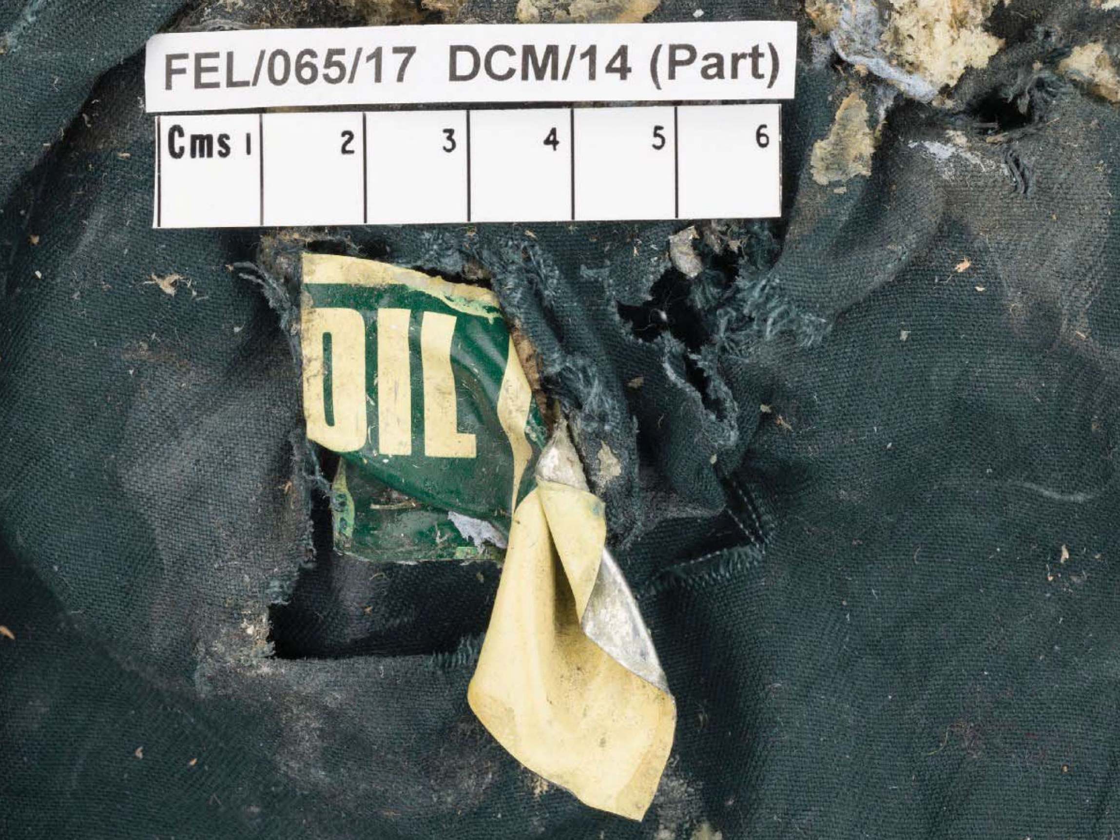 A fragment of a vegetable oil can of the type obtained by Hashem Abedi from the scene of the May 2017 Manchester Arena bombing (Greater Manchester Police )