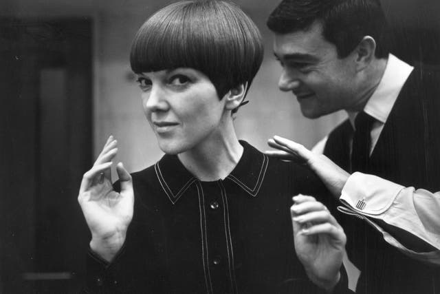 Mary Quant having her hair cut by another fashion icon, hairdresser Vidal Sassoon in 1964
