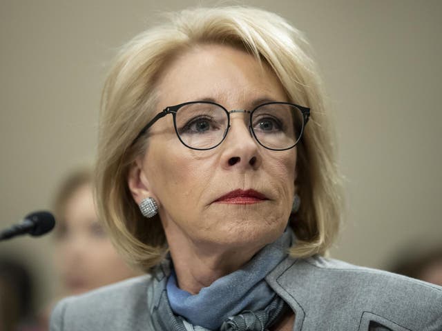 DeVos pictured testifying during a hearing of the House Appropriations Sub-Committee on Labor, Health and Human Services, Education, and Related Agencies