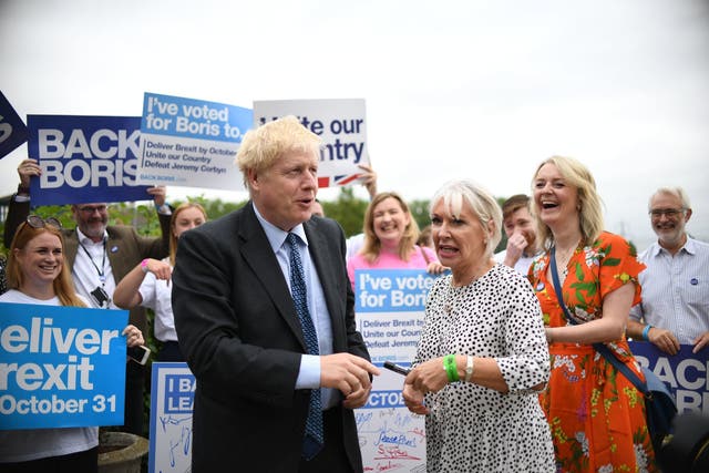 <p>Boris Johnson with Nadine Dorries in Mid Bedfordshire </p>